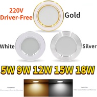 BIA Led Downlight, Round Ceiling Light, Recessed Downlight, 5W, 9W, 12W, 15W, 18W, Gold Shell, Silver Shell, White Shell, Warm Light, White Light, 3.5 Inches, 4 Inches, 4.13 Inches, 4.5 Inches, 5.7 Inches