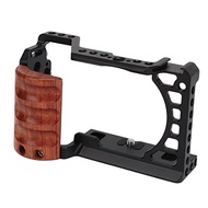 Cage for Sony A6400 A6300 A6100 A6000, Aluminum Alloy Camera Cage with Wooden Handle, Full Cage with