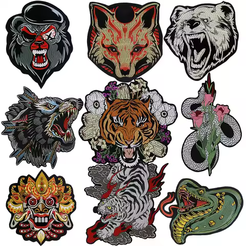 Large Embroidery Wolf Patch Roaring Striped White Tiger Lion Applique Iron On Badge Apparel Snake Fl