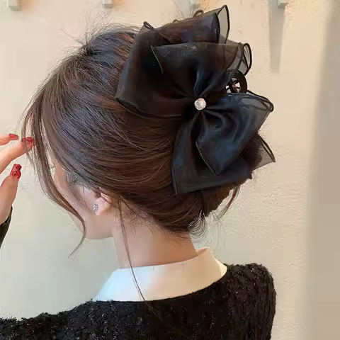 VANIKA Fashion Tulle Big Bow Hair Claw Clips for Women Elegant Bowknot Hairpin Ponytail Clip Sweet H