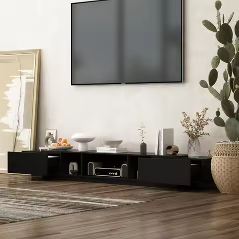 Modern TV Stand for 100+ Inch TVs, 94.5" W Entertainment Center with 2 Drawers & Shelves, Large Medi