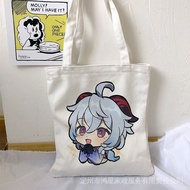 Genshin Impact Anime Ganyu Print Shopper Bag Kawaii Genshin Account Tote Bag Canvas Foldable Shoulde