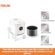 Tefal Mini Rice Mate Fuzzy Logic Rice Cooker 0.7L – 8 programmes, AI, removable inner lid, compact, 4 cups RK5151