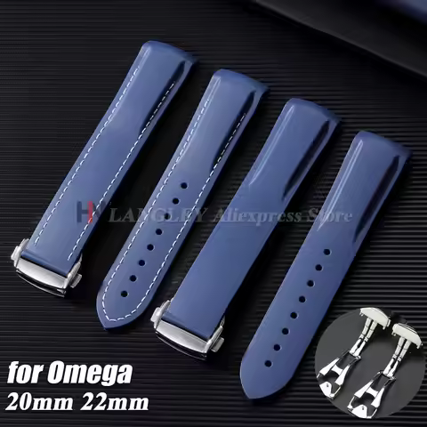 20mm 22mm Curved End Rubber Silicone Watch Band For Omega Seamaster 300 Speedmaster Planet Ocean Wat