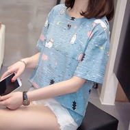 2024 Summer New Fashion Personality Print Short Sleeve T-shirt Womens Premium Loose Short Sleeve Age