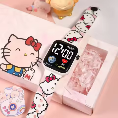 Sanrio Cute Hello Kitty Color Printed Student LED Smart Electronic Watch Fashion Printed Square Y1 B