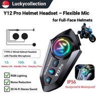 【✅SG Brand🔥】Y12 Pro Wireless Bluetooth Motorcycle Helmet Headset Hi-Fi & RGB IP56 Intercom Boom/Flex