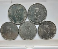 香港5圓硬幣連5枚出售. 流通好品