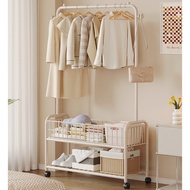 Cream Air Drying Clothes Rack Pole Clothes Rack, Floor to Ceiling Bedroom Simple Household Room Overnight Clothes Storage Rack Qz
