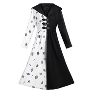 Cruella De Vil Inspired Black & White Spot Dress - Anime Cosplay Costume for Halloween