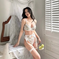 Dahlia' sexy lace thong underwear set with underwire, no padding, belt included, sexy and seductive 