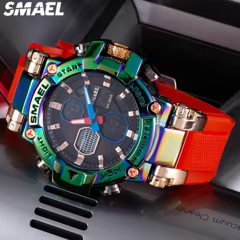 SMAEL Colorful Alloy Watch Men's Outdoor Sports Waterproof Multi functional Electronic Watch 8027