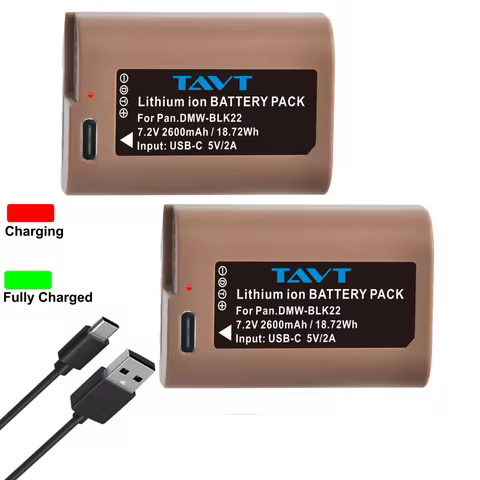 TAVT New 2600mAh DMW-BLK22 DMW BLK22 Battery Type-C input port for Panasonic Lumix DC-S5 DC-S5 II GH