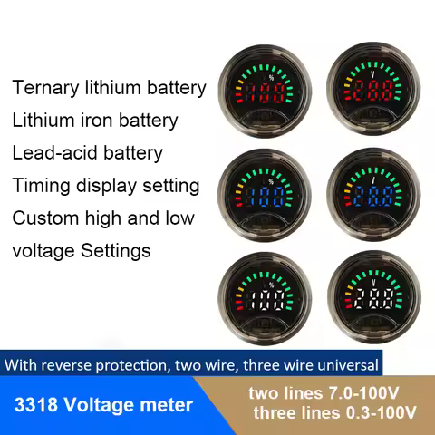 Mini Round Voltmeter DC7-100V High Precision Car Gauge Voltmeter Voltage Meter Volt Detector Tester 