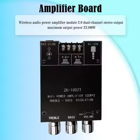 ZK-1002T Bluetooth-Compatible Amplifier HIFI 2.0 Channel 100Wx2 Audio Module Kit