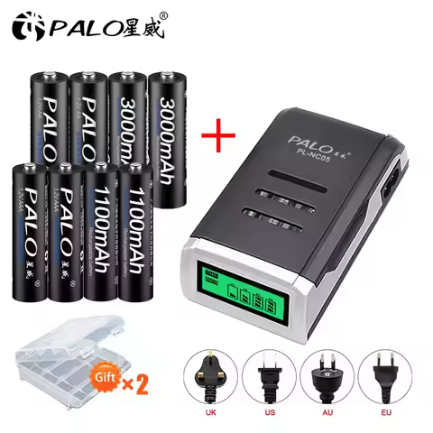PALO 4/6/8pcs AA rechargeable battery batteria + AAA battery Ni-MH 1.2V batteries with LCD display c
