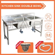 BRAVO Kitchen Sink Sinki Dapur Stainless Steel Kitchen Table with Rack Sink Stainless Steel Double Sink Stainless Steel