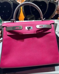 Hermes Kelly 28 Etoupe Pink Epsom Bag 愛馬仕 凱麗 28 大象灰拼粉色 ep皮 袋 包