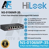 Switch PoE 4 Port Brand HILOOK by Hikvision Switch NS-0106MP-35 Fast Ethernet Unmanaged PoE Switch