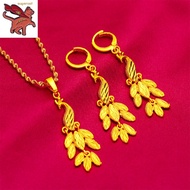 24K Saudi Gold Pawnable Phoenix Peacock Pendant Necklace Earring Jewelry Set
