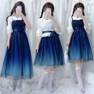 Summer Best Friend Set Japanese-Style Soft Girl Dress Lolita Starry Sky Gradient Color Jsk Halter Gi