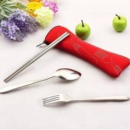 Spoon Set Chopsticks Travel Plus Pouch - Spoon Pouch 3 in 1 Set