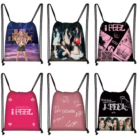 Kpop (G)I-DLE Drawstring Bags Aublum I Feel Outdoor Storage Bags for Travel Queencard Shoes Holder S