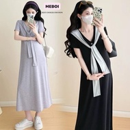 Smooth dress, maternity dress, soft and pretty Korean ZIP design with hottrend scarf VB69