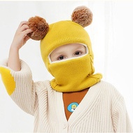 Classical Childs Winter Warm Knitted Wool Bike Hats Scalf One-piece Set Velvet Thickened Ear Protect