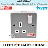 Hager WPSS81BKO 13A 1 Gang Double Pole Switched Socket and Back Box with Knockouts metalclad EAN: 3250617260978