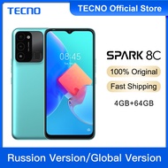 Tecno SPARK 8C 4 + 64GB Cell Phones Unisoc T606 Mobile Phone HD+ 6.6" Smartphone Battery 5000mA