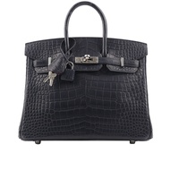 【Hermes 愛馬仕】Birkin 25cm 銀釦鱷魚皮內拼色手提包_展示品(深藍色/天方夜譚紫)/平行輸入