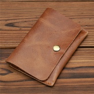 Retro Crazy Horse Leather Mens Simplicity Slim Wallet Cowhide Credit Card Holder Handmade Thin Boys Moneybag