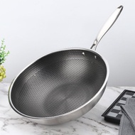 Wok pan non stick original with cover honeycomb stainless 34CM steel wok kawali big size wok pan mad