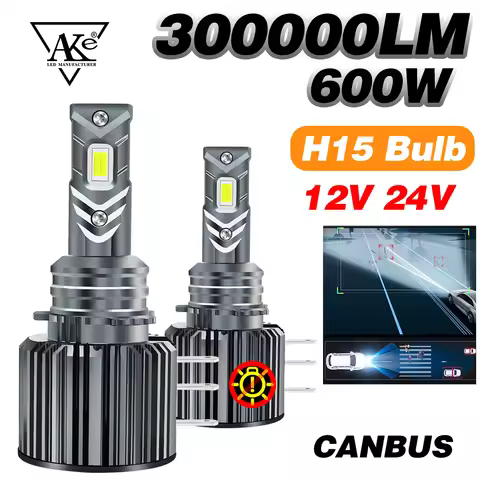 AKE H15 Fog Lamp with Fan, H15 Car LED Headlight, 300000LM 600W 1:1 Car Headlight, 6000K Automobile 