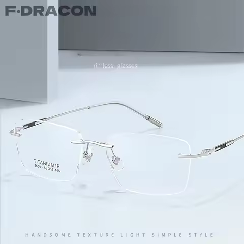 F·DRACON Pure Ttanium Frameless Glasses Simple And Retro Square Men's Glasses Frame Optical Prescrip