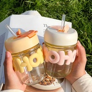 HoHo Glass Cup Unique Drinking Cup and Straw Viral Coffee Cup 400ML Best Seller