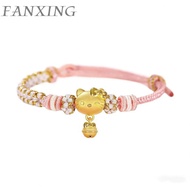 FX 999/24K Gold (1g) Hello Kitty Bell  Jewelry KT Cat Handmade pure gold Bracelet