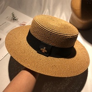 Ladies Fedora Hats Small Bee Shiny Straw Hat Retro Gold Braided Female Sunshade Flat Sequins Hat
