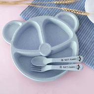 Peralatan Makan Anak Set 3-Piece Bentuk beruang Bahan Jerami Piring Garpu Sendok Lucu Murah PTT