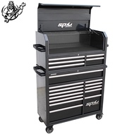 [EX-STOCK] SP Tools (Aus) Sumo Power Hutch Large Tool Cabinet, Black/Chrome Handles, 18 Drawers Comb