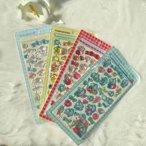 Sanrio Crystal Relief Stickers Hello Kitty Kuromi Cinnamoroll Transparent Jelly Crystal Decorative S