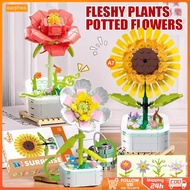 Eternal Sunflower Building Block Rose Flower Assembling Creative Educational Toys Bouquet For Gifts Pots, Succulent Roses, Hibiscus, Sunflowers, Compatible With Lego Toys, As Birthday Girls earphea