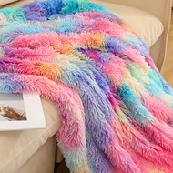 Rainbow Super Soft Faux Fur Throw Blanket Warm Fluffy Shaggy Sherpa Backing Warm and Cozy Decorative Sofa Bed Double Bedspread