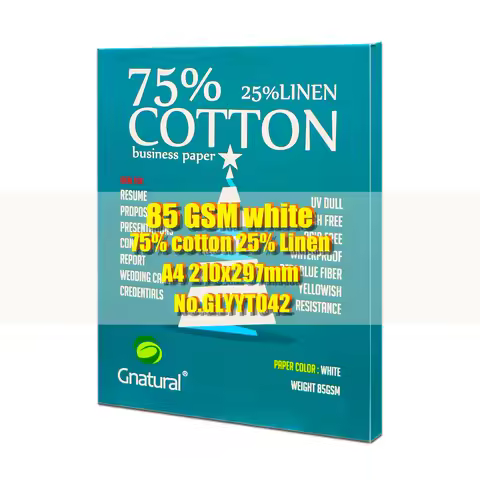 85gsm 75% cotton 25% linen paper A4 210*297mm,Ivory color,Visible fiber,Starch-free,Waterproof,100 s