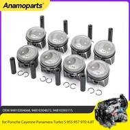 8x Engine Φ96mm Piston & Ring Set STD Fit 4.8 L For Porsche Cayenne Panamera Turbo S 955 957 970 4.8