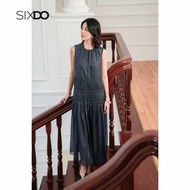 Đầm tơ organza maxi xanh tím than không tay SIXDO (Navy Organza Maxi Dress)