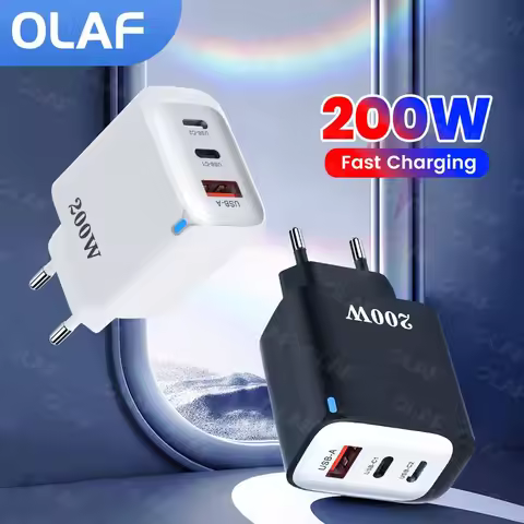 200W Fast Charger 3 Ports Type C Charger QC 3.0 USB Wall Charger Adapter For Samsung Xiaomi 66W Type