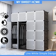Line White Design 16 Cubes DIY Rack Wardrobe With Cloth Hanger DIY 12 Kotak Almari Penyangkut Baju