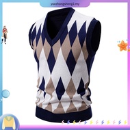 Men's Argyle Vest Sweater Wool Blend V-Neck Sleeveless Pullover Sweater